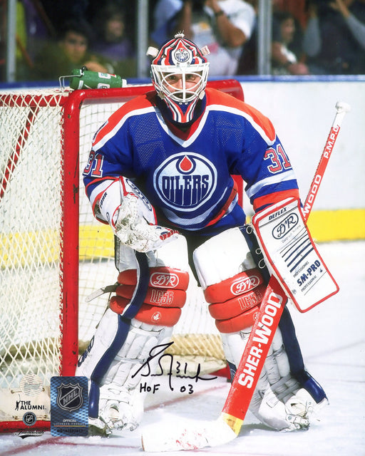 Grant Fuhr Signed 8x10 Photo Oilers Blue Action-V Insc" HOF 23" - Frameworth Sports Canada 
