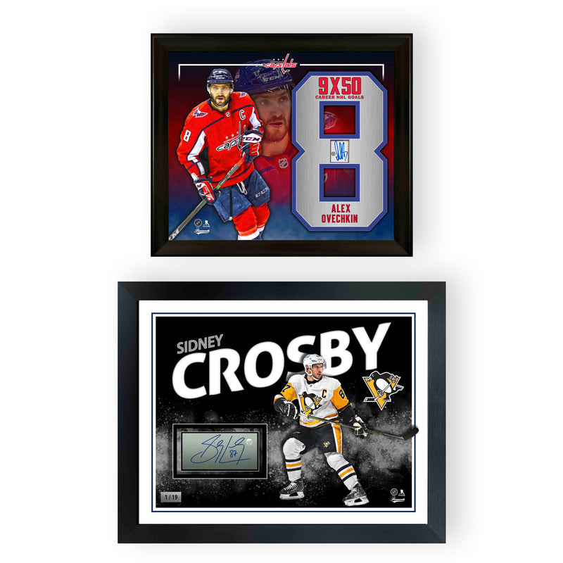 NHL Legends PhotoGlass Set - Ovechkin Capitals & Crosby Penguins Embedded Signatures L/E 19 Bundle