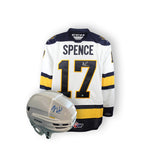 Malcolm Spence Erie Otters White Set - CCM Replica Jersey & Signed Helmet Bundle