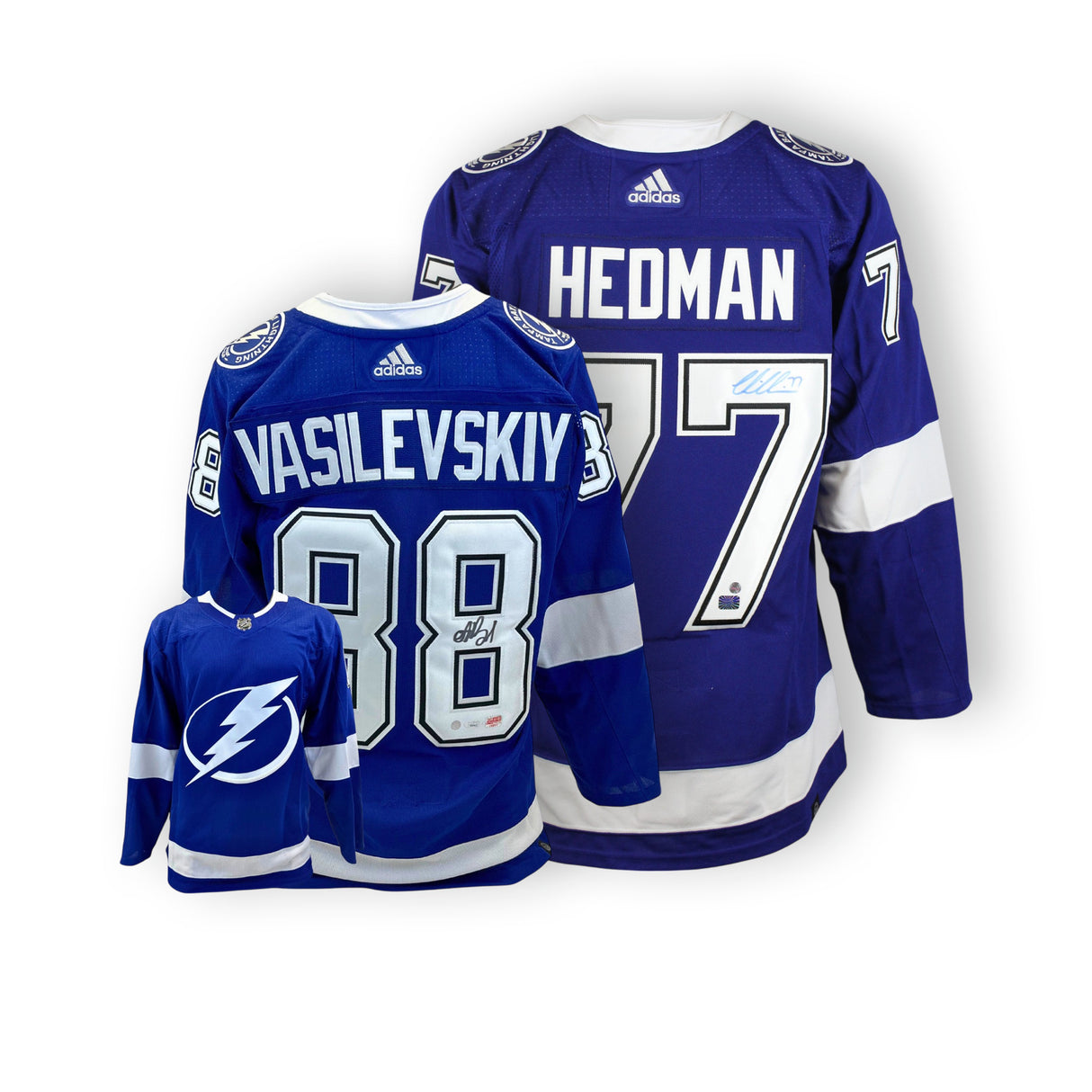 Tampa Bay Lightning Blue Adidas Jersey Set - Hedman & Vasilevskiy Signed Authentic Bundle