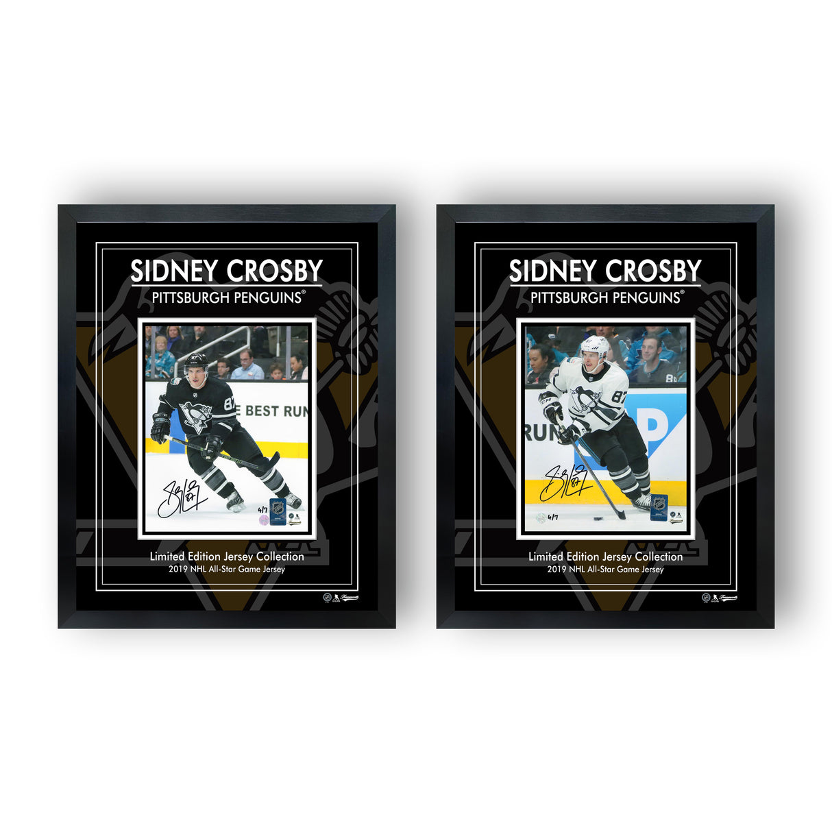 Sidney Crosby Signed 8x10 Framed PhotoGlass 2019 NHL All-Star Jersey Set - Black & White L/E 7 Bundle