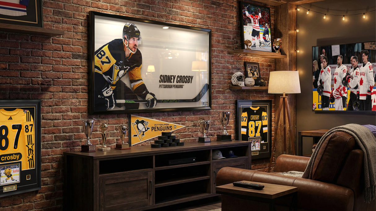 Sidney Crosby Signed Pittsburgh Penguins Framed 62x35 Game Used Broken Shaft Stick - AUCTION