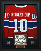 Henri Richard, Jean Beliveau, and Yvan Cournoyer Signed Montreal Canadiens Framed 34x42 Stanley Cup Jersey - AUCTION