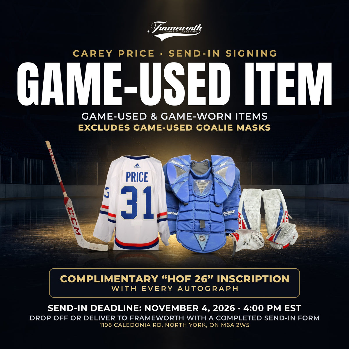 Carey Price Hall of Fame send-in - Game-Used Item Send-In