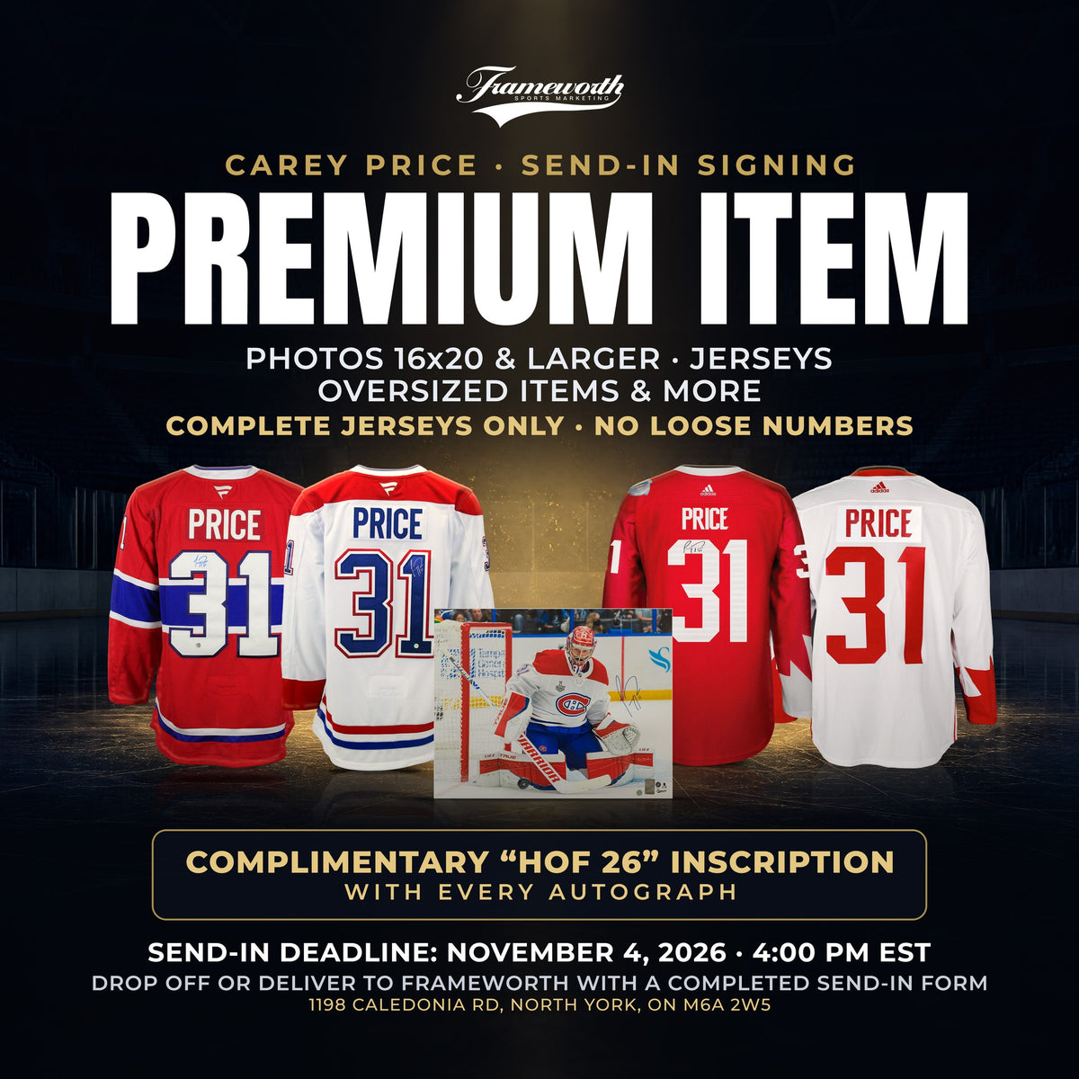 Carey Price Hall of Fame send-in - Premium Item Send-In
