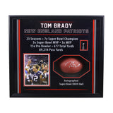 Shadow box with red and white accent borders, octagonal football opening, and dual-photo composition