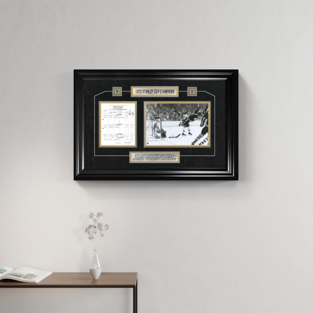 Bobby Orr Boston Bruins Framed 1970 Stanley Cup "The Goal" Scoresheet Collage