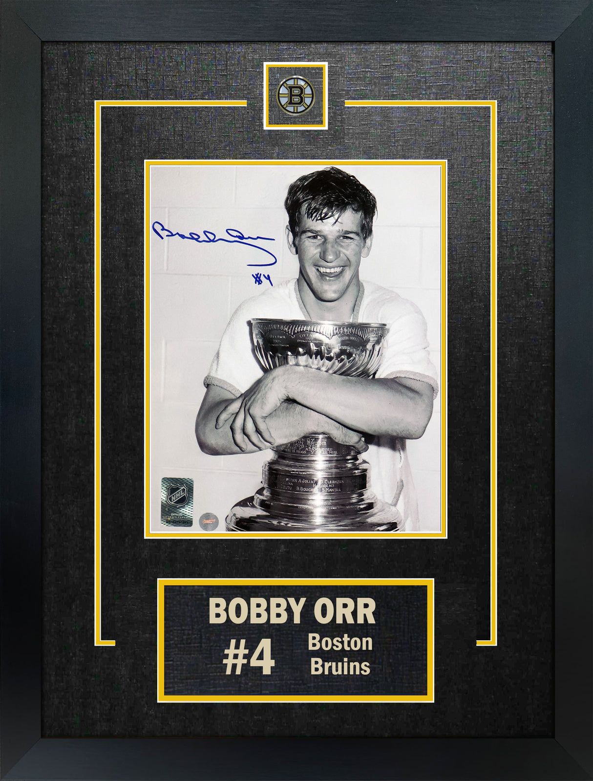 Bobby Orr Signed Framed 8x10 Boston Bruins Hugging the Cup
