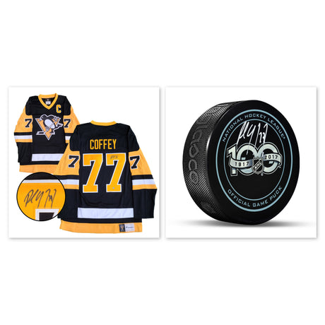 Paul Coffey Signed Pittsburgh Penguins Jersey and Puck Bundle - AUCTION