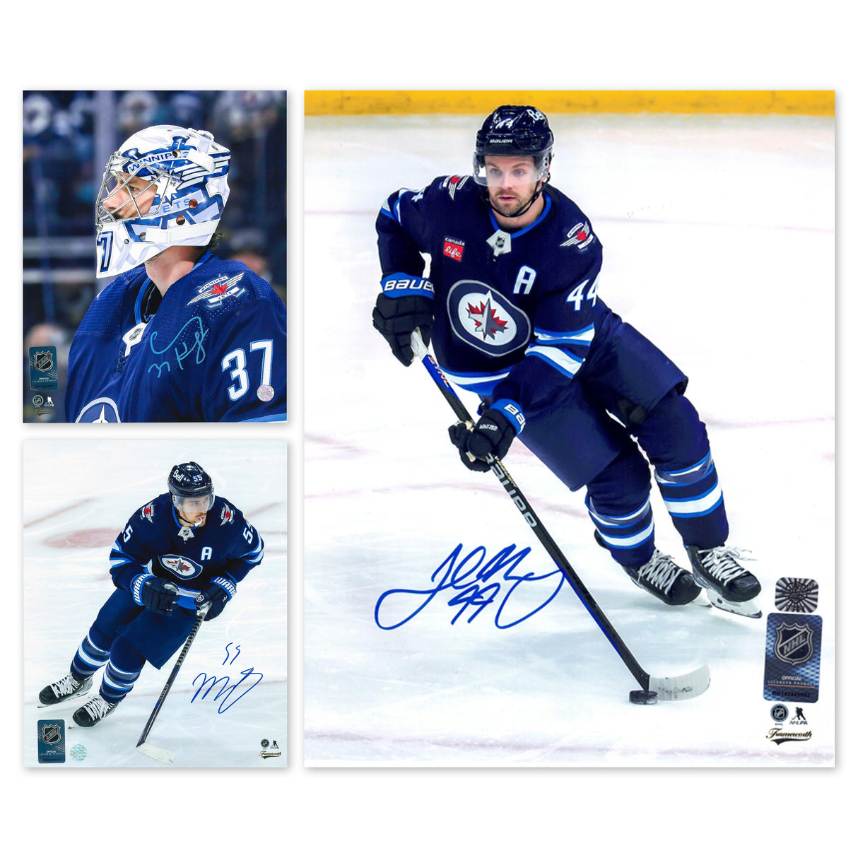 Connor Hellebuyck, Mark Scheifele, Josh Morrissey Signed 8x10 Photos Bundle - AUCTION