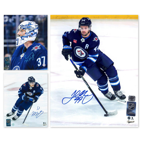 Connor Hellebuyck, Mark Scheifele, Josh Morrissey Signed 8x10 Photos Bundle - AUCTION