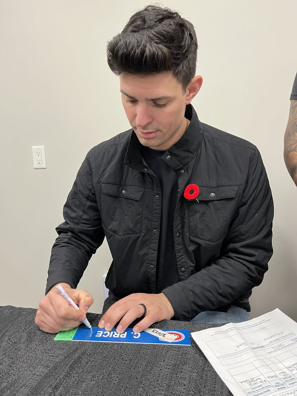 Carey Price signing a jersey nameplate, Toronto Sport Card Expo 2023