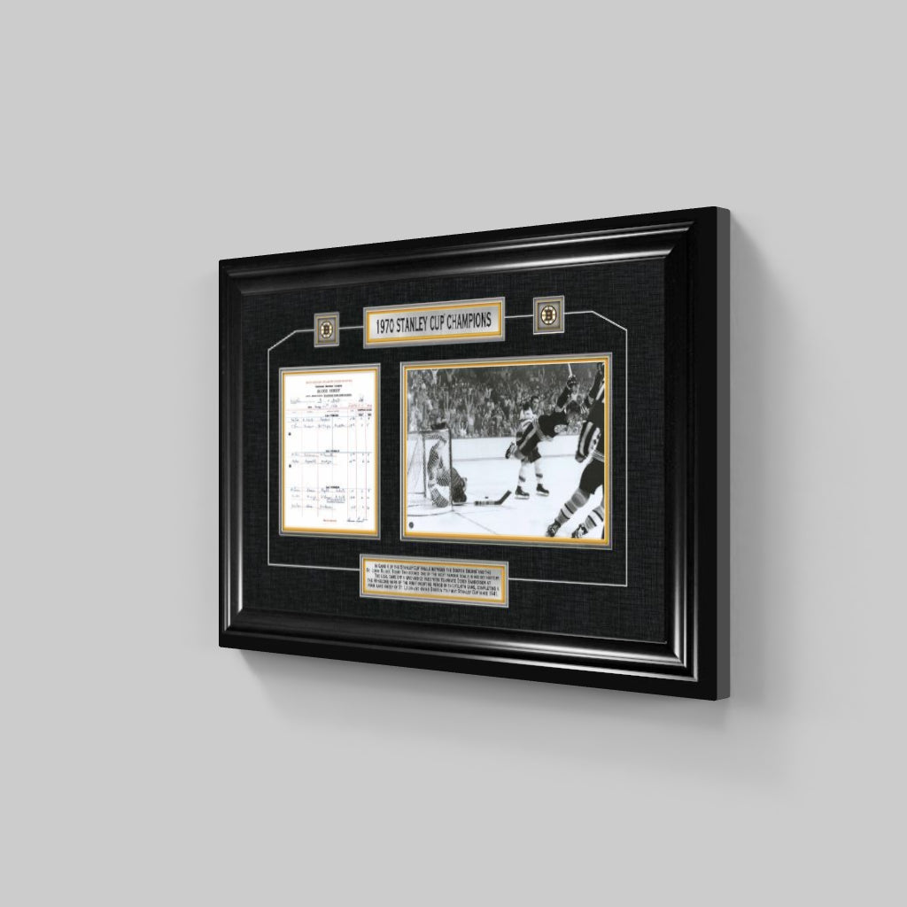 Bobby Orr Boston Bruins Framed 1970 Stanley Cup "The Goal" Scoresheet Collage