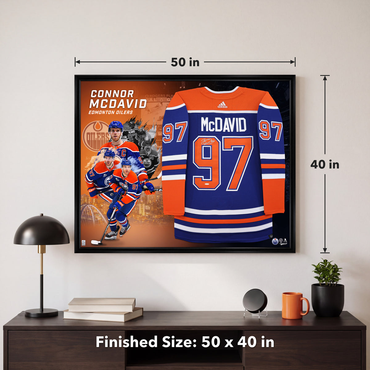 Connor McDavid Signed Deluxe Framed 40x50 Art Work Edition Edmonton Oilers Adidas Authentic Home Jersey