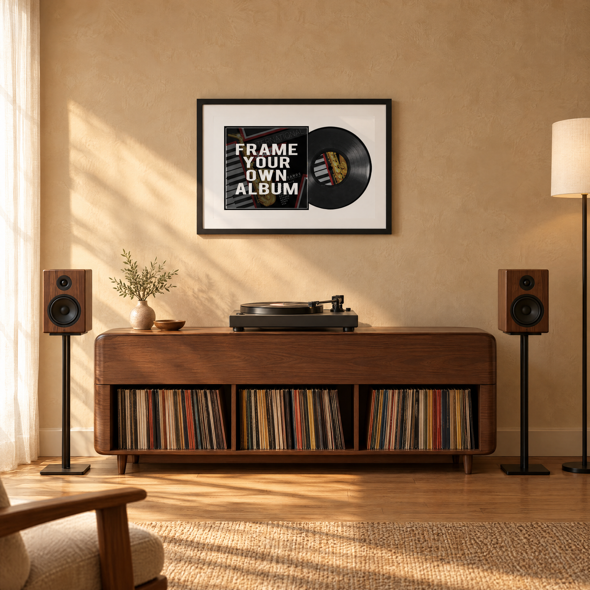 Vinyl Album Frame with Black Background