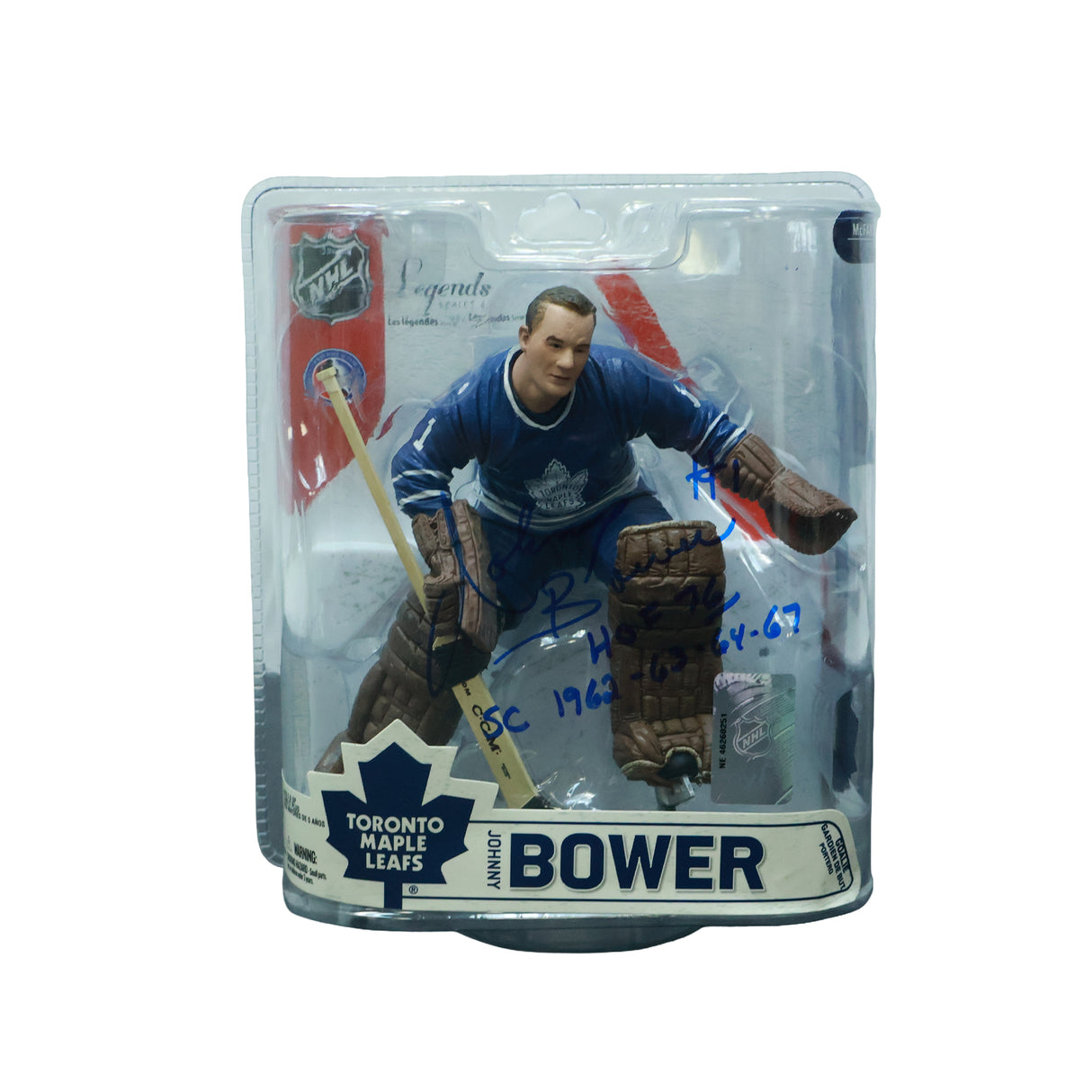 Johnny Bower Signed Toronto Maple Leafs McFarlane's Sportspicks Legend Series 6 Action Figure with "HOF 76" and "SC 1962 - 63 - 64 -67" Inscription - AUCTION