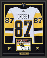 Sidney Crosby Signed Pittsburgh Penguins Framed 34x42 Away Adidas Authentic Jersey with Signed Puck - AUCTION