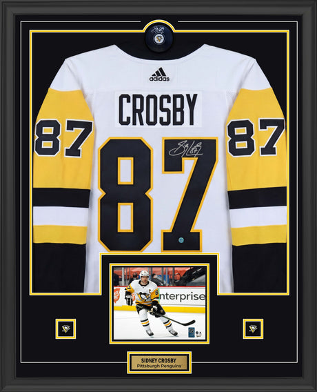 Sidney Crosby Signed Pittsburgh Penguins Framed 34x42 Away Adidas Authentic Jersey with Signed Puck - AUCTION
