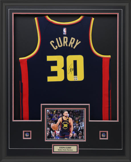 Steph Curry Signed Framed 34x42 Golden State Warriors Nike City Jersey - AUCTION