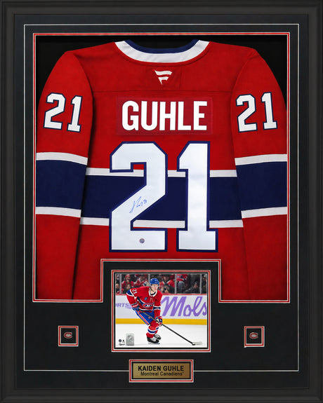 Kaiden Guhle Signed Framed 34x42 Montreal Canadiens Red Fanatics Premium Jersey - AUCTION