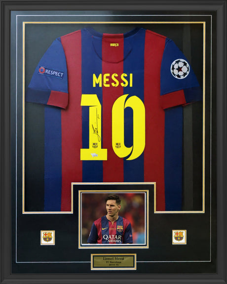 Lionel Messi Signed Framed 34x42 FC Barcelona 2014-2015 Nike Home Jersey - AUCTION