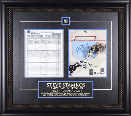 Steven Stamkos Signed Tampa Bay Lightning Framed 27x25 1st Career NHL Goal with Scoresheet - AUCTION