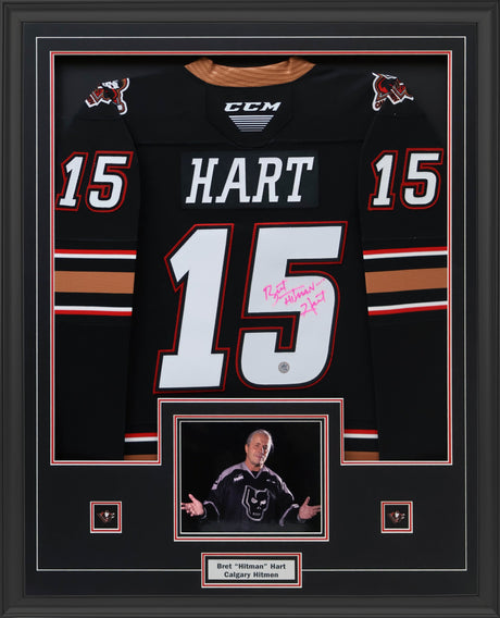 Bret “Hitman” Hart Signed Framed 34x42 Calgary Hitman CCM Jersey - AUCTION