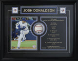 Multi-opening frame with blue borders, charcoal matting, and circular baseball mounting detail